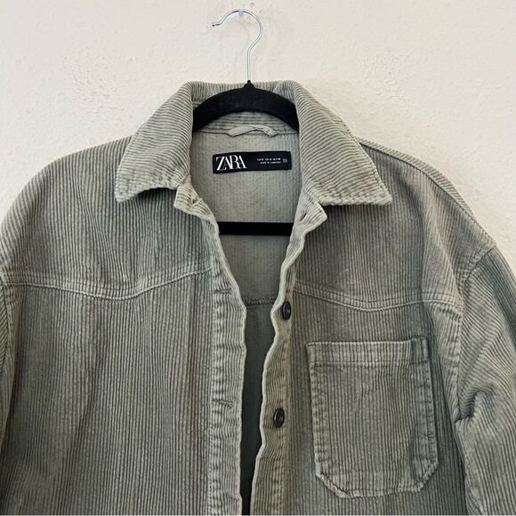Zara Corduroy Shacket Jacket in Green Size Small - Picture 4 of 8
